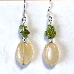 2/$20, Genuine Golden Healer Quartz & Green Peridot Gemstone Silver Earrings